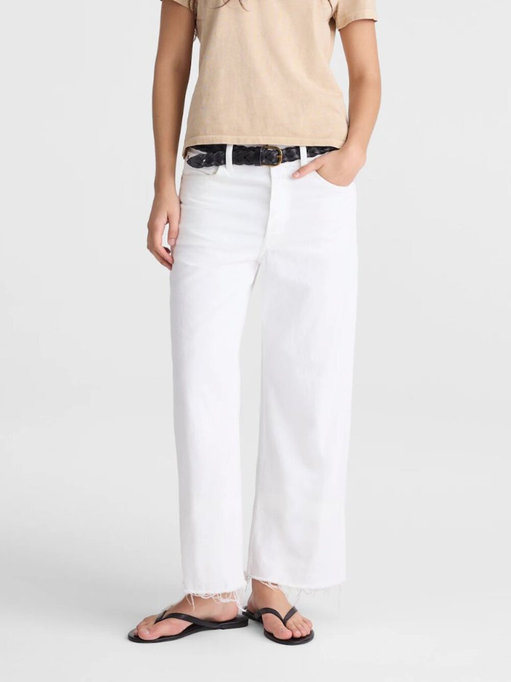 Madewell Low Slung Baggy Wide Leg Crop Jeans Raw Hem White Size 31 NWT